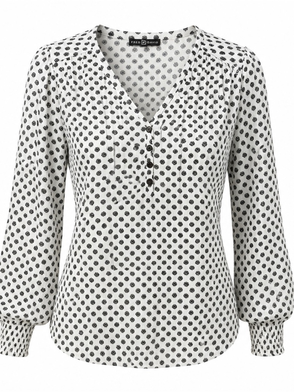 Fred David White Blouse with Black Dot Print